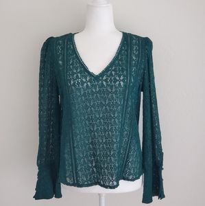 Hinge Long Sleeve V-neck Blouse Green Small